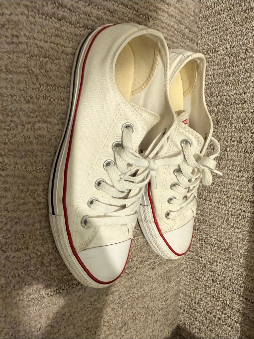 Converse Low Top Canvas Sneakers in White with Red Stripe - Picture 3 of 4